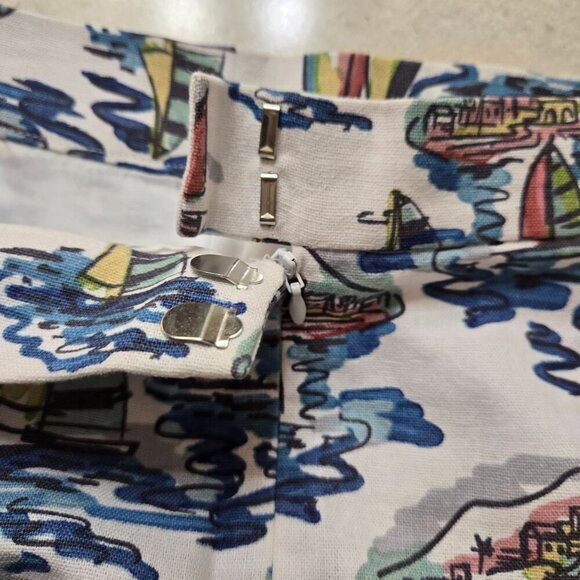 Nine West Pencil Skirt Womens Size 10 Nautical Print Preppy Beach Linen Coastal - Picture 8 of 13